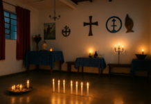 Terreiro de umbanda perto de mim aberto hoje terreiro de umbanda perto de mim aberto hoje com velas acesas e símbolos espirituais em BH