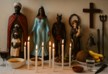 Amarração amorosa BH: como funciona, riscos e alternativas Altar de Umbanda e Quimbanda em BH com velas e oferendas para amarração amorosa