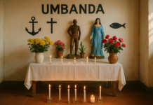 Casa de umbanda: como escolher, o que esperar e onde encontrar Altar de uma casa de umbanda em Belo Horizonte com velas, flores e símbolos espirituais, ambiente acolhedor.