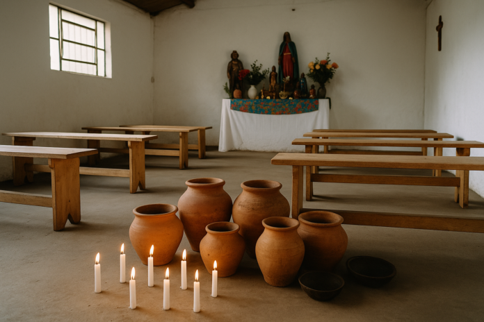 terreiro de umbanda contagem com velas, atabaques e ambiente acolhedor