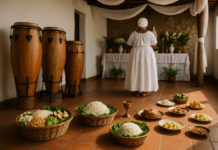 Candomblé: fundamentos, diferenças e vivência nos terreiros Terreiro de Candomblé com objetos rituais em Belo Horizonte