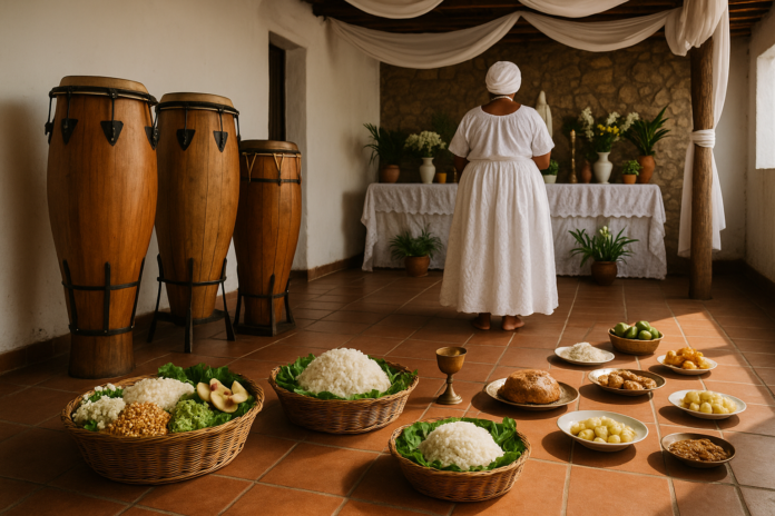 Terreiro de Candomblé com objetos rituais em Belo Horizonte
