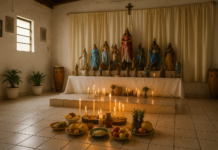 Umbanda em BH: caminhos, terreiros e orientação real Altar tradicional de terreiro de Umbanda em BH com velas e oferendas